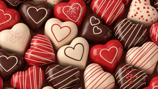 Romantisk godisupplevelse med choklad och gelégodis från godisboxen